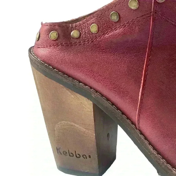 Kebba Women Burgundy Leather Homemade Studded Wooden  Heels Clogs Mules Red SZ 7 - Picture 8 of 12